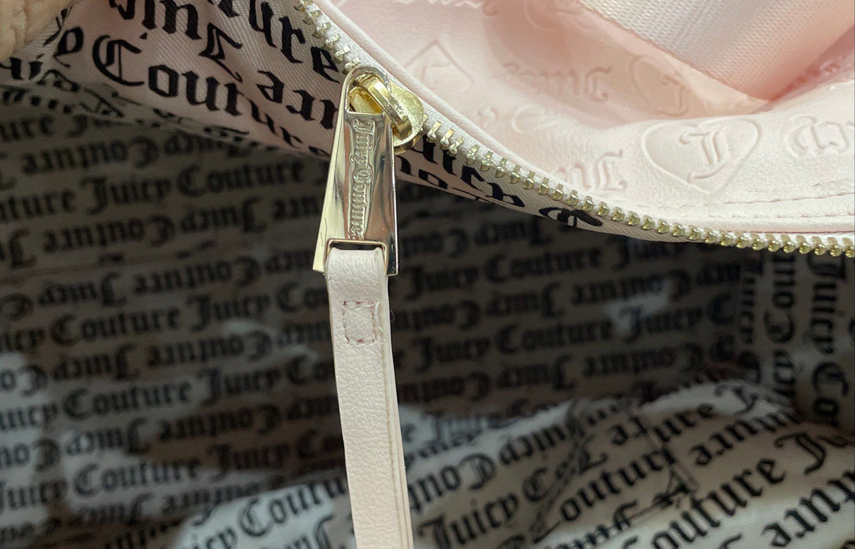 Juicy Couture Pink Leather Embossed Logo Duffle Weekender Travel Bag Large