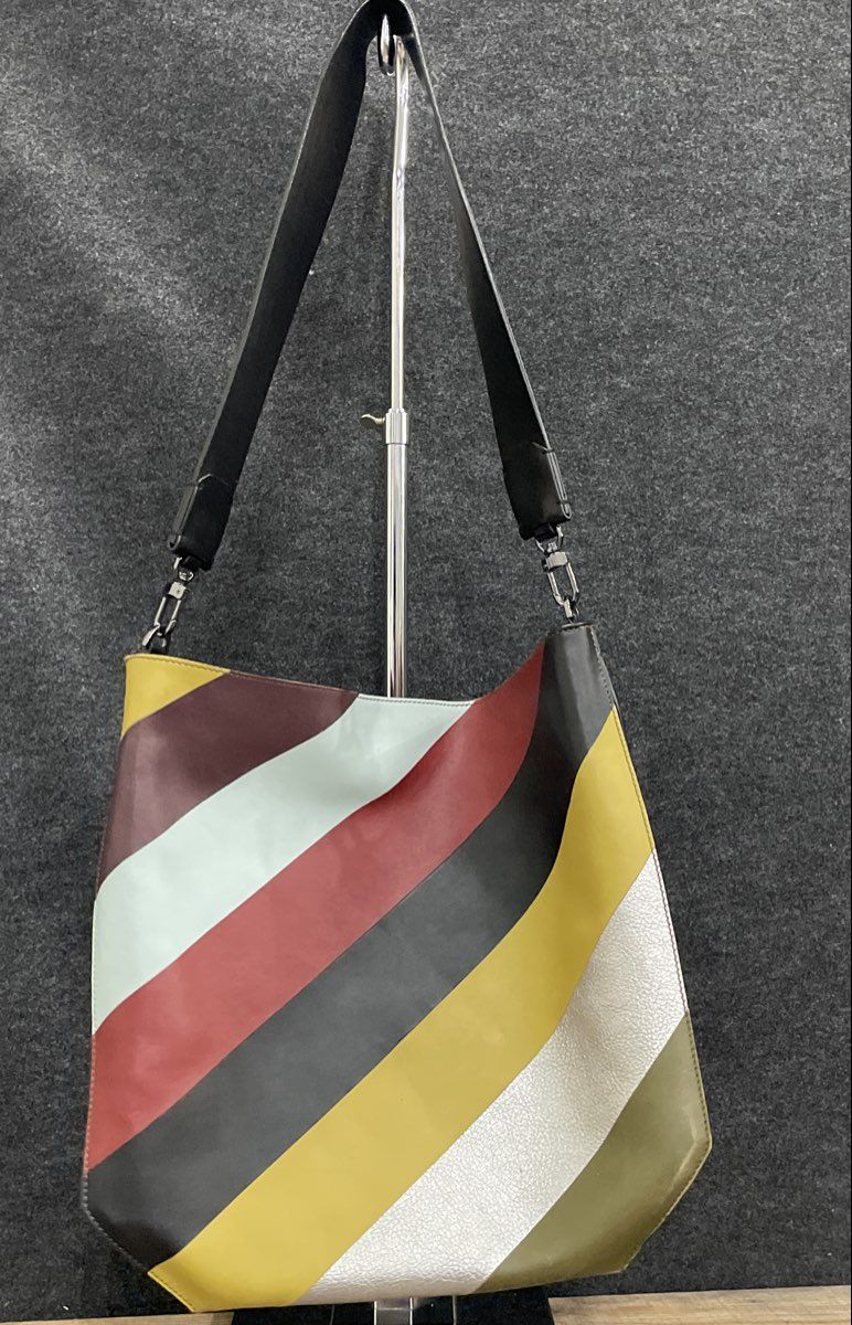 Desa Nineteen Seventy Two Multi-Color Leather Diagonal Stripe Large Shoulder Bag