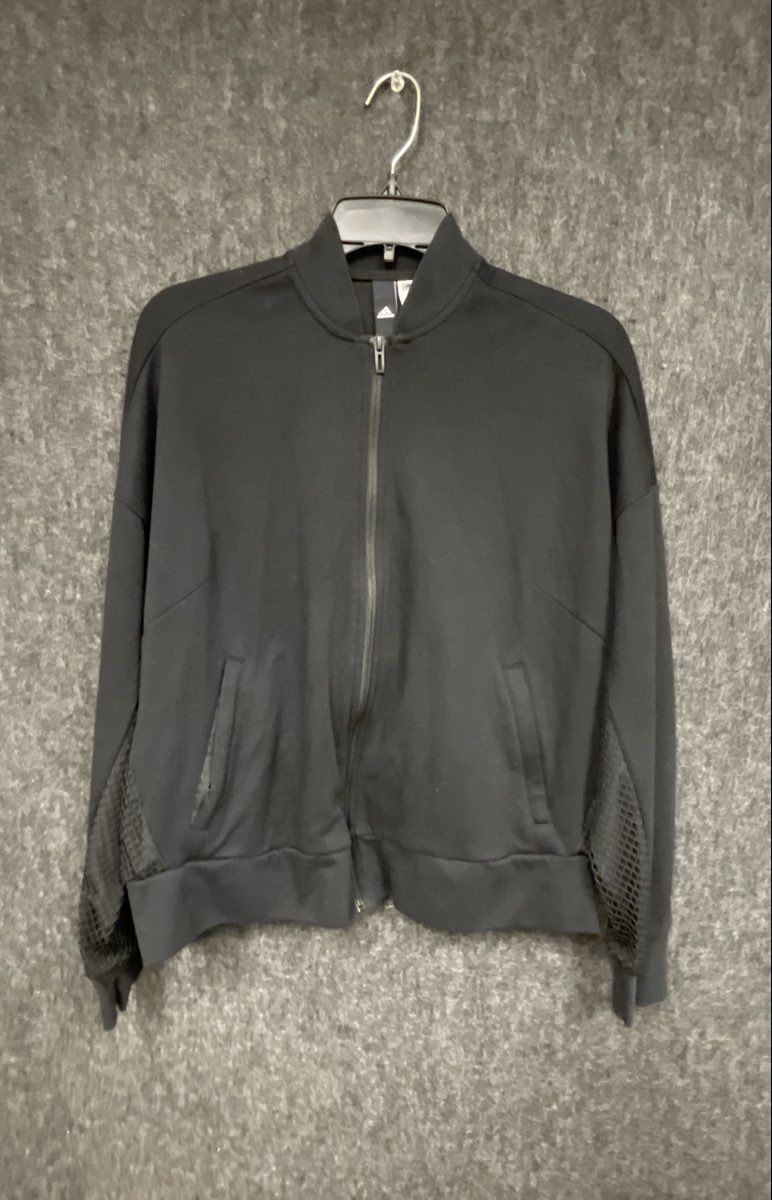 Adidas Women's Black Mesh Back 3-Stripe Full Zip Track Jacket Sz L