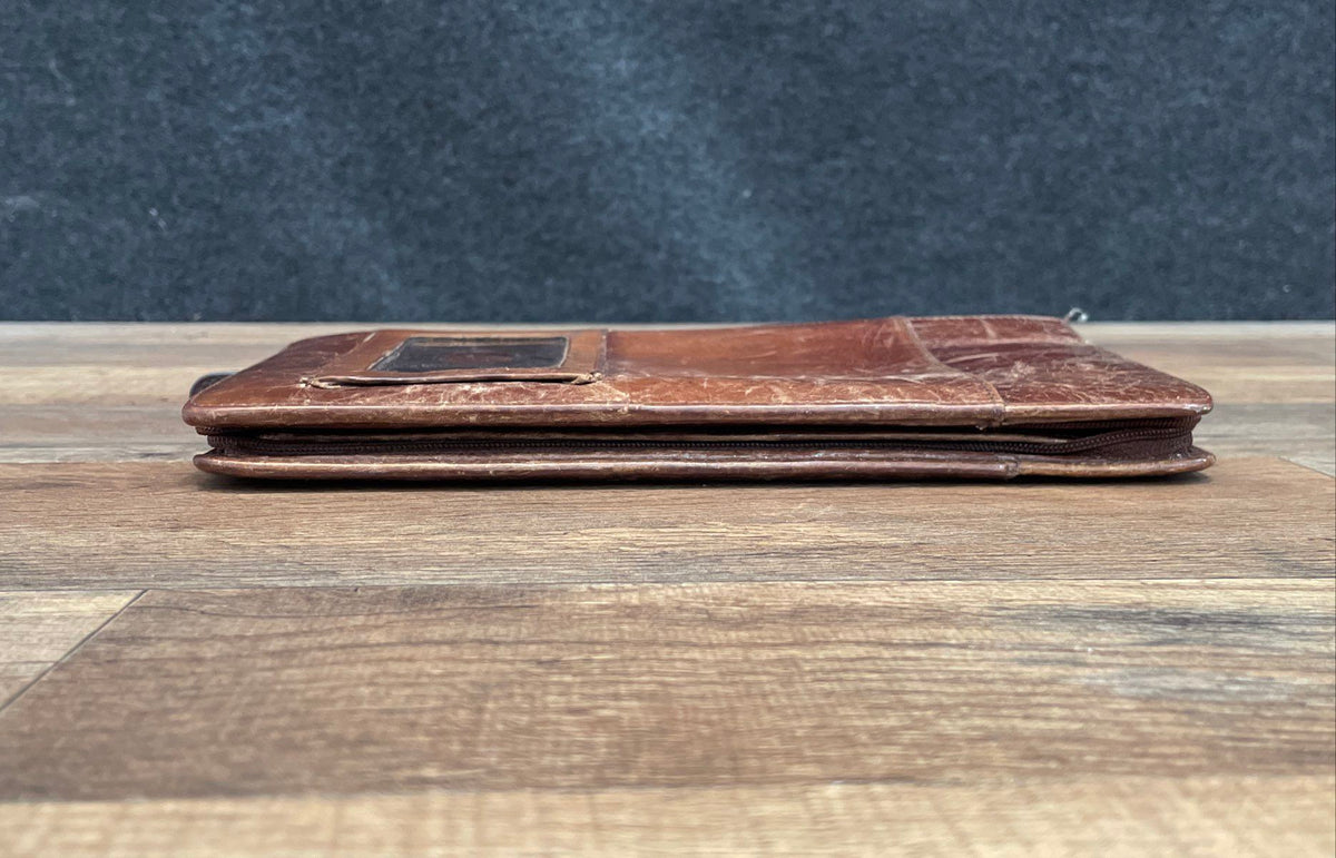 Kolo Landry Brown Leather Zip Around Travel Wallet Organizer Clutch ID Window