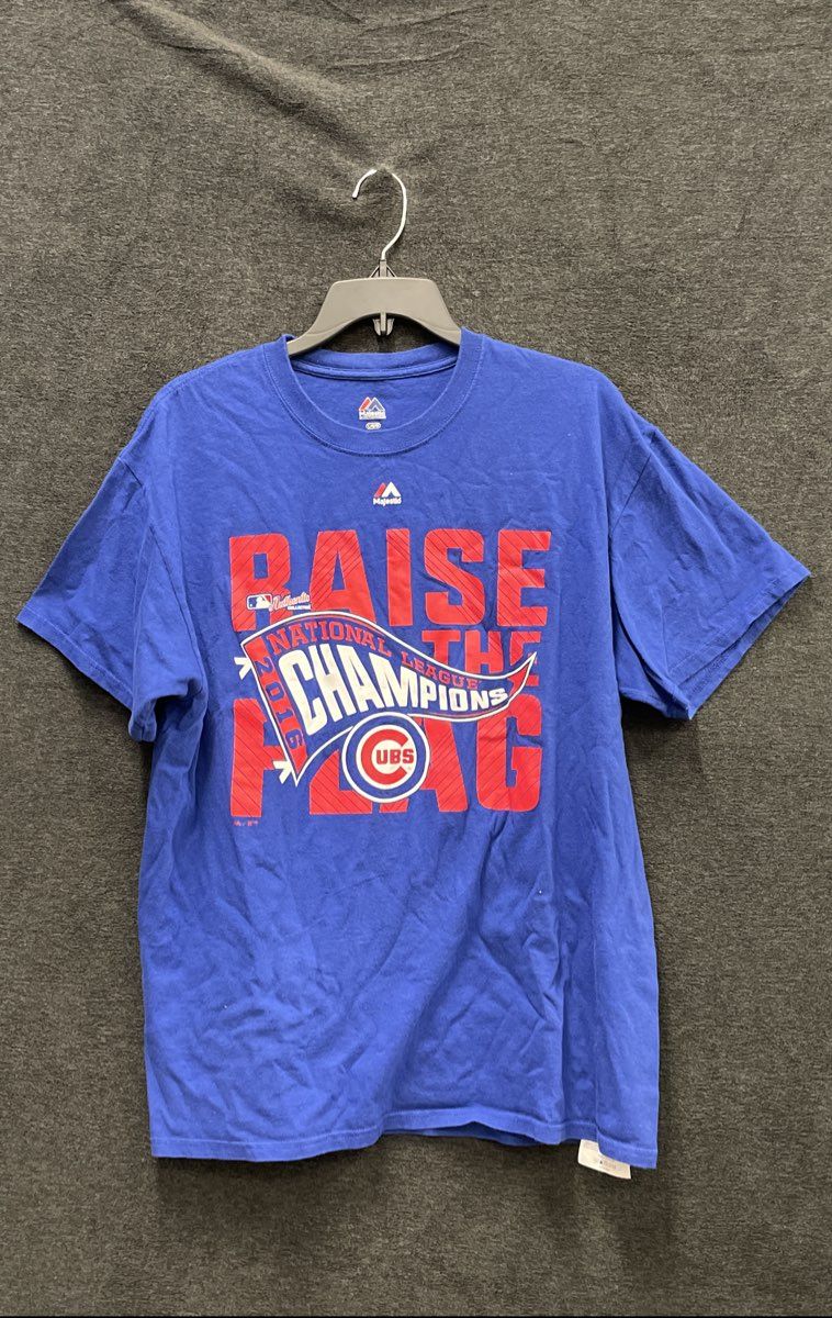 Majestic Men's Chicago Cubs Royal Blue 2016 NL Champions Raise The Flag Shirt L