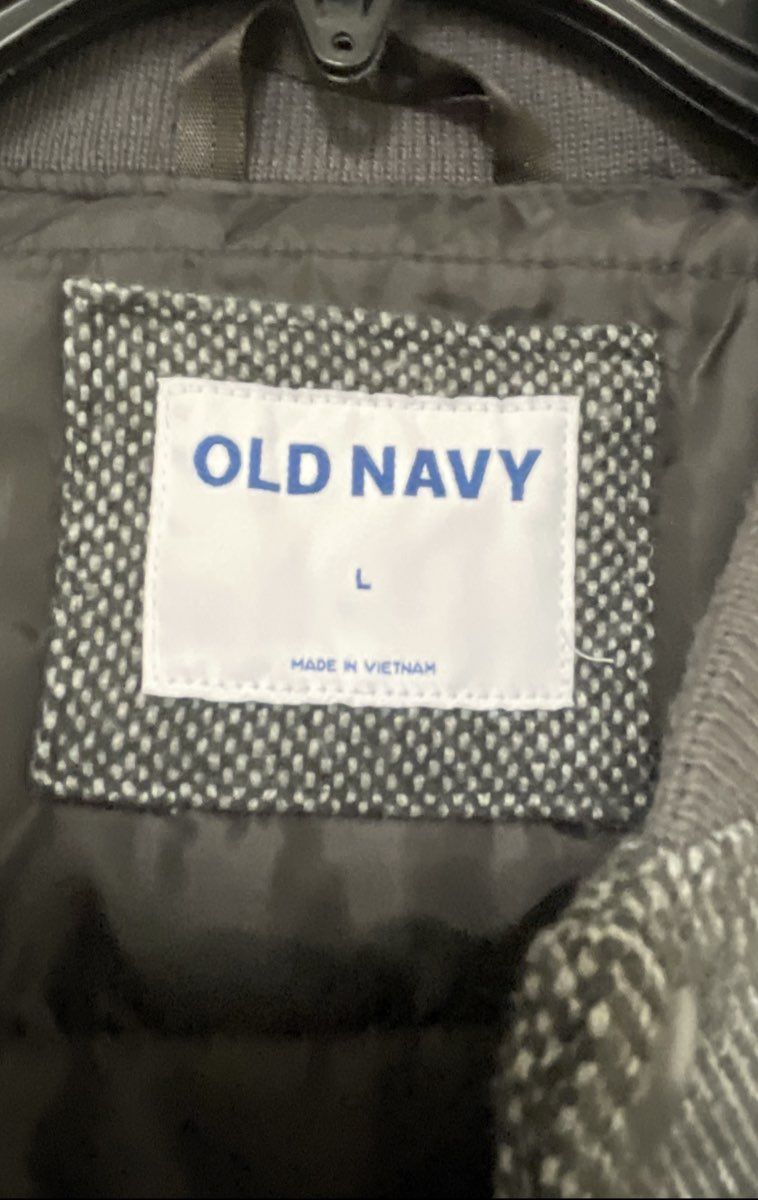 Old Navy Men's Gray Tweed Snap Front Bomber Jacket Quilted Lining Sz L NWT