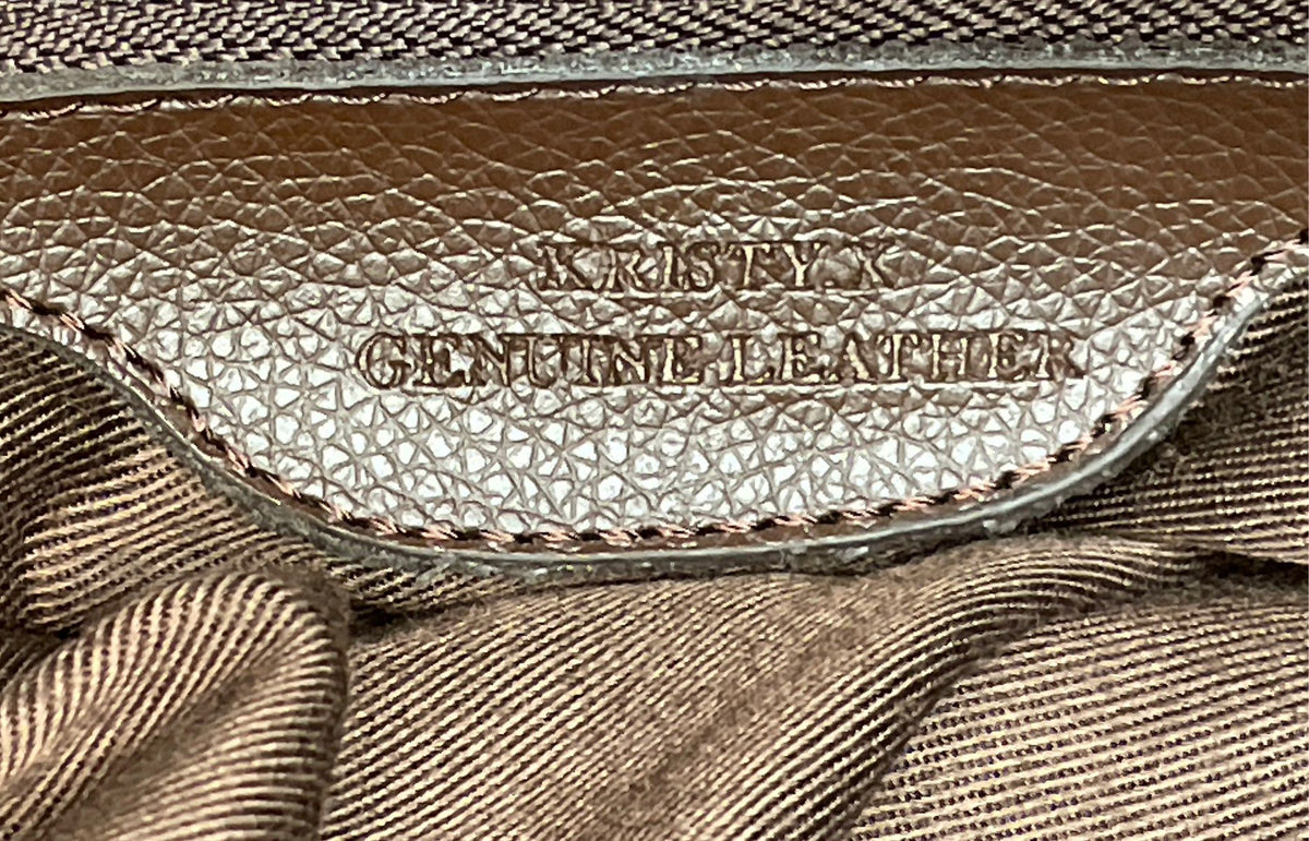Kristy K Brown Pebbled Leather Satchel Shoulder Bag Silver Hardware