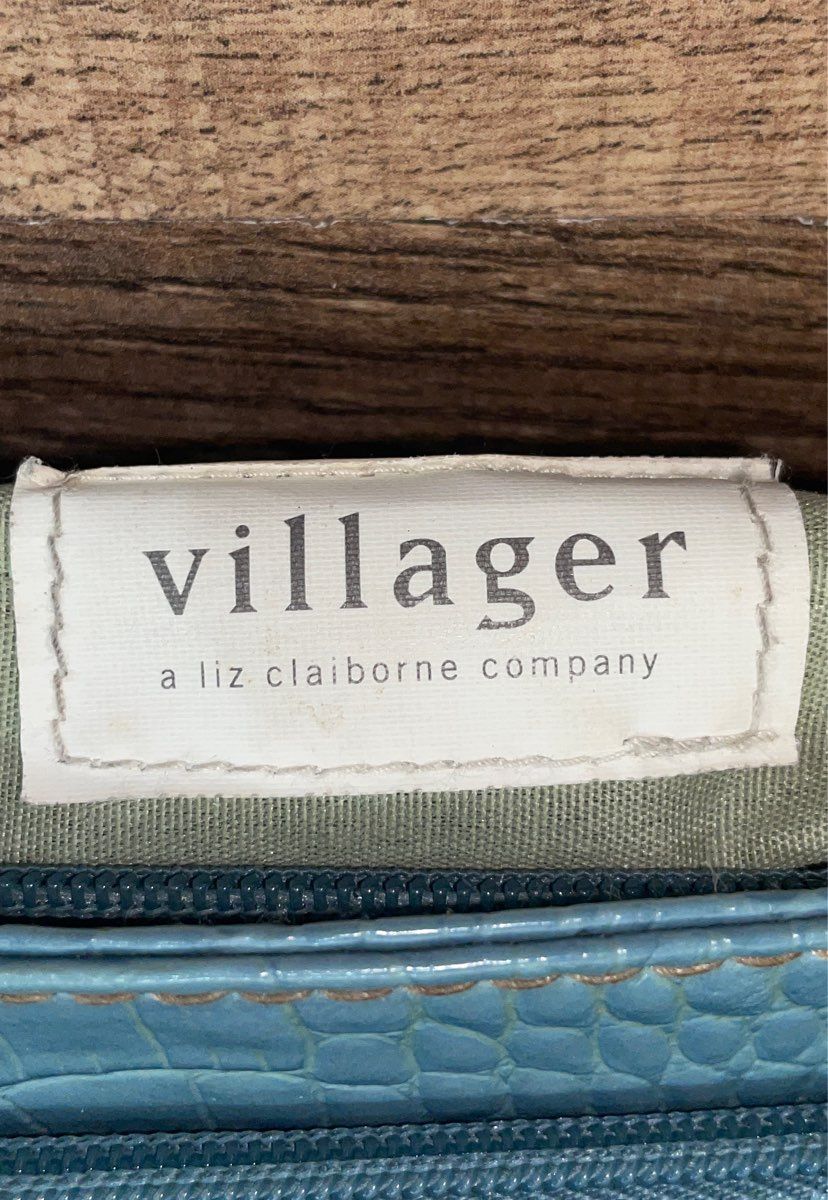 Vintage 90s Villager Blue Croc Embossed Faux Leather Shoulder Bag