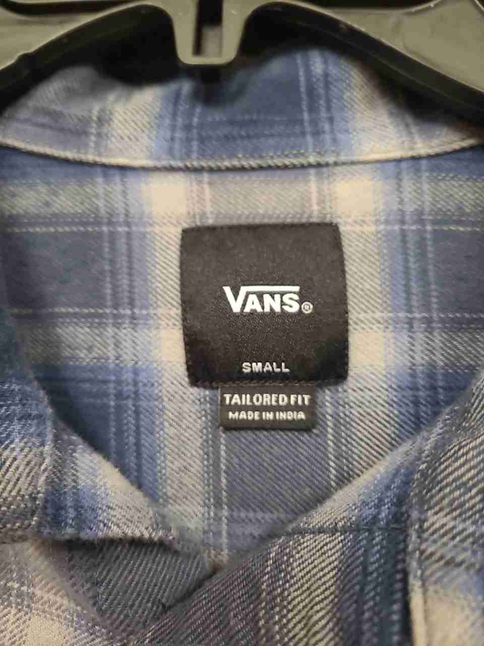 Vans Men's Blue Gray Plaid Flannel Long Sleeve Tailored Fit Button Up Shirt Sz S
