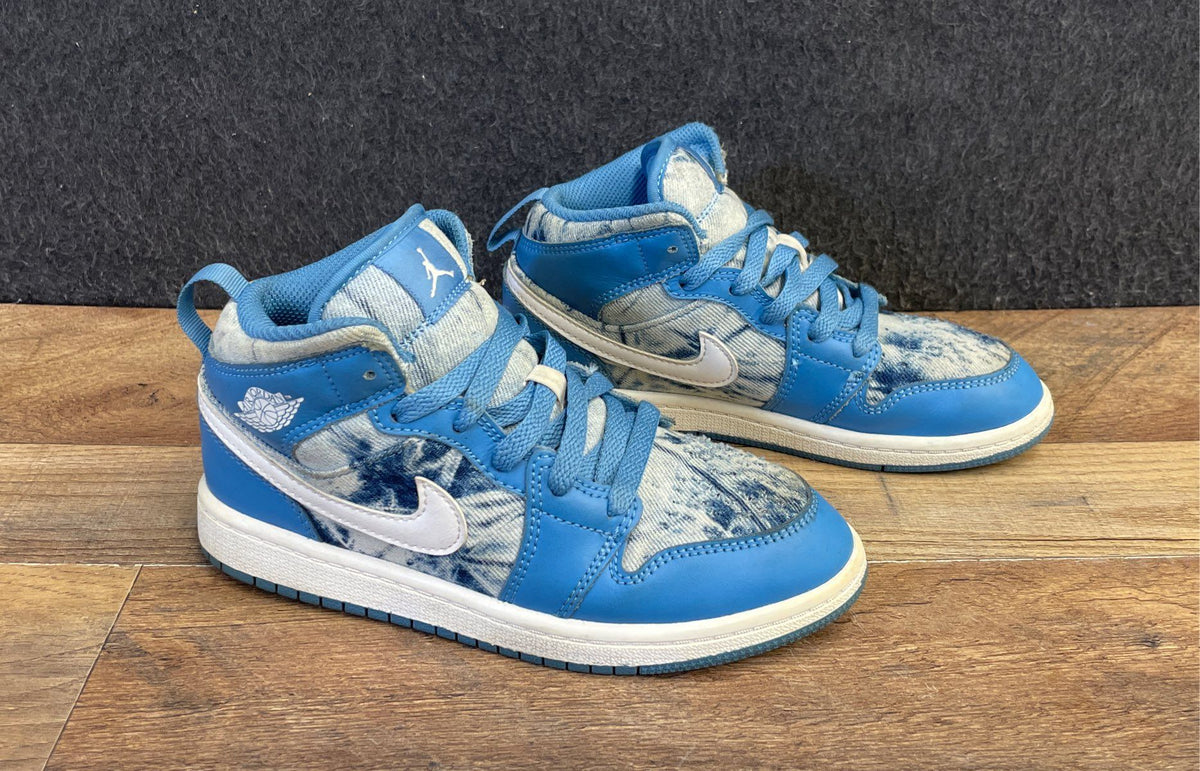 Nike Air Jordan 1 Mid Washed Denim Youth Sneakers Size 1.5Y