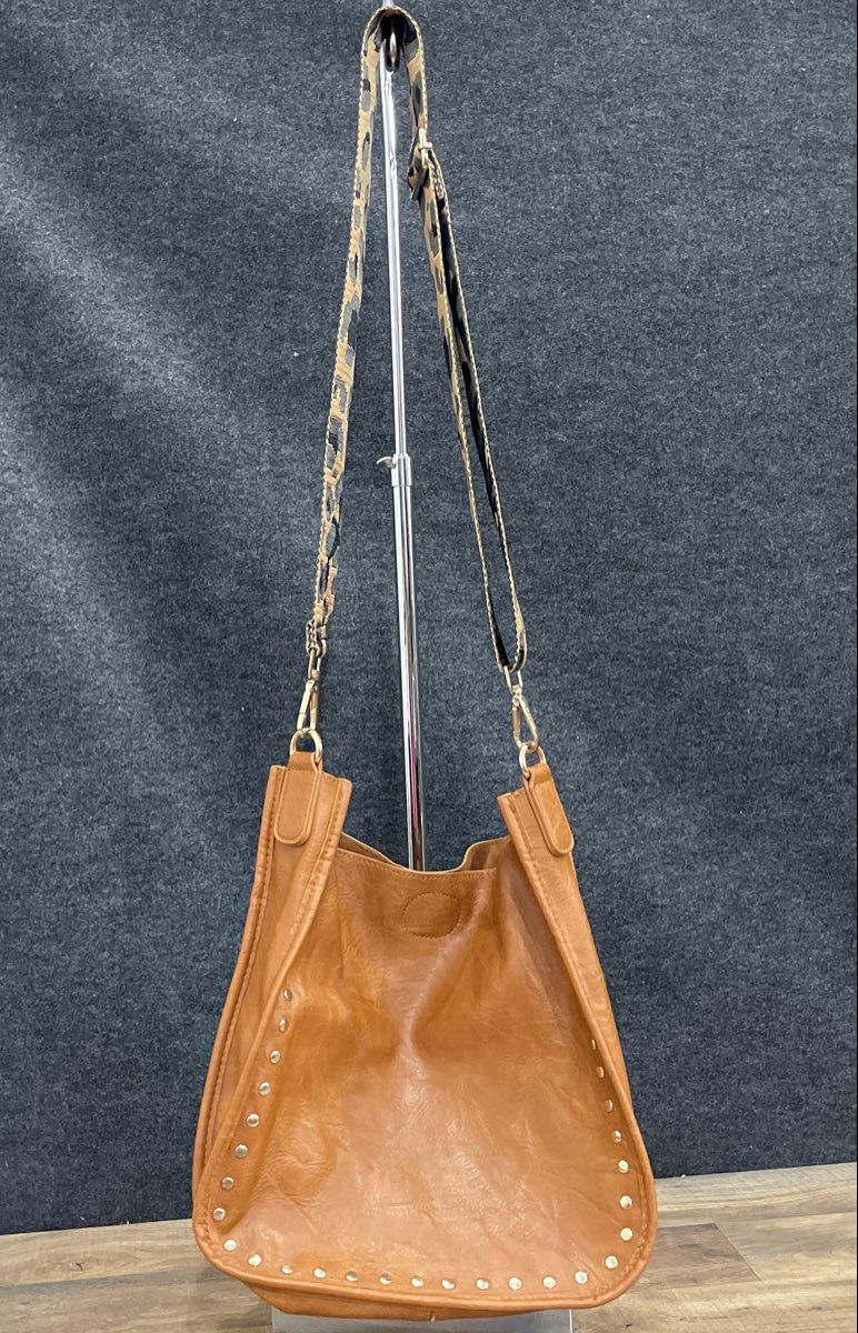 Ah Dorned Brown Leather Crossbody Messenger Bag Leopard Animal Print Strap