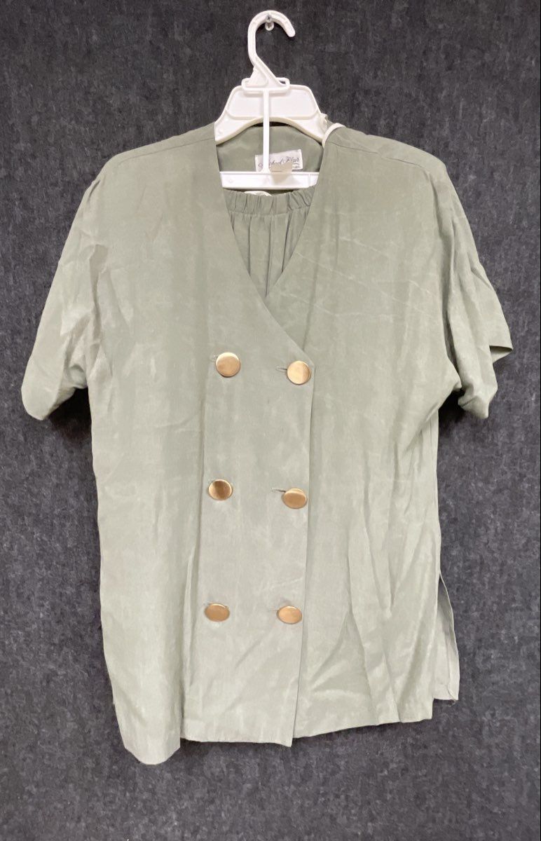 Vintage 80s Michael Blair Women's Sage Green Double Breasted Pant Set Sz 6