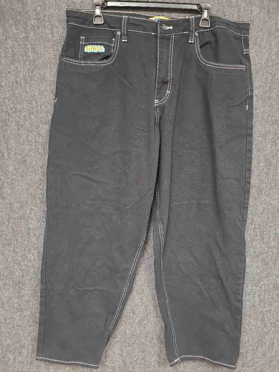 Empyre Men's Black Contrast Stitch Baggy Loose Fit Skate Denim Pants Sz 34