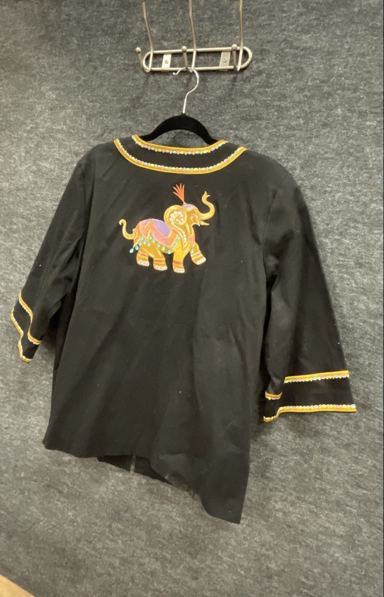 Vintage Bob Mackie Wearable Art Women's Black Embroidered Elephant Jacket Size S