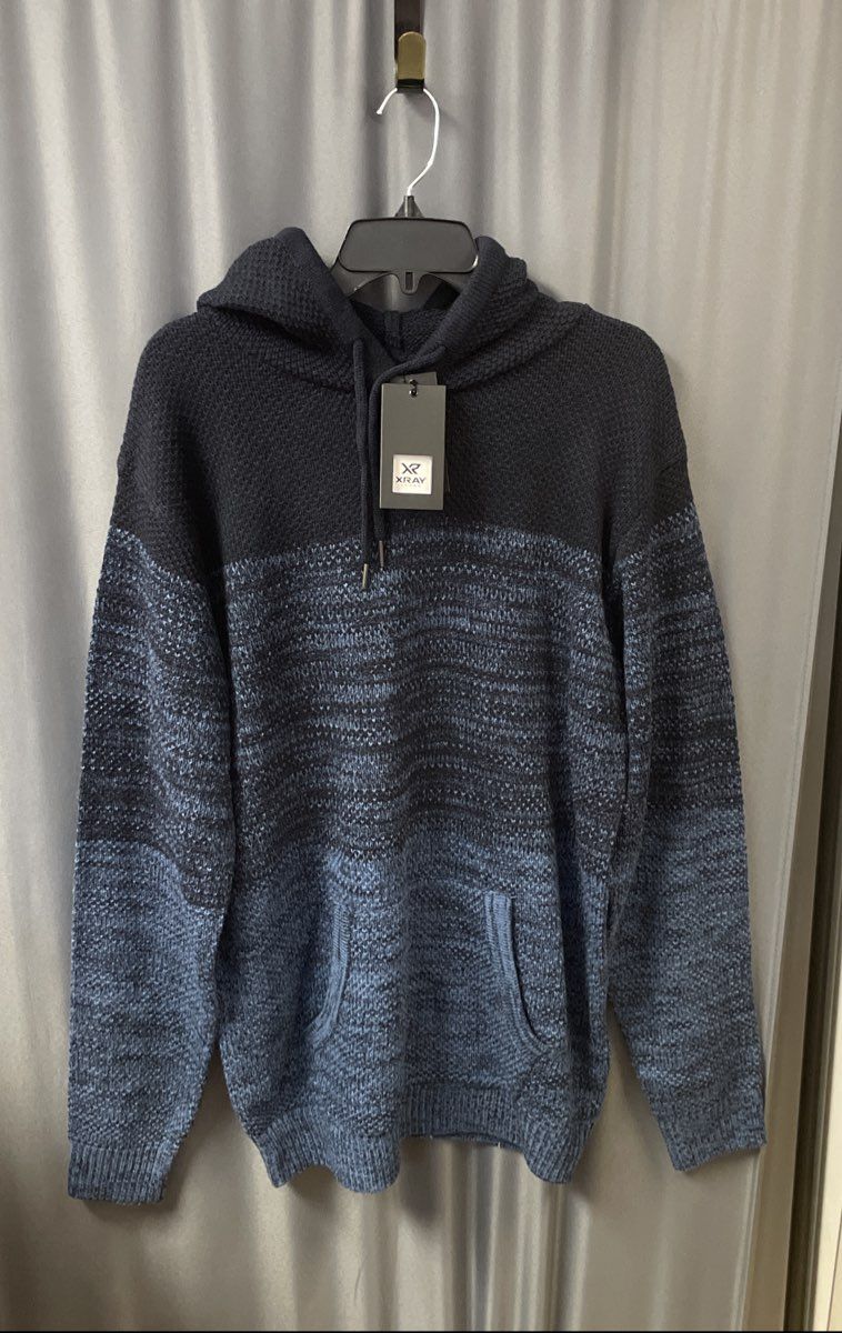 XRAY Men's Blue Pullover Hoodie Sweater Textured Knit Marl Sz 2XL NWT