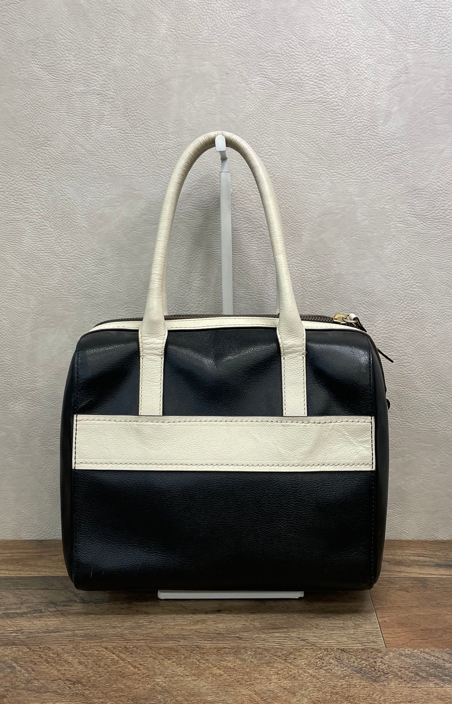 Kate Spade Black White Leather Bow Colorblock Satchel Handbag Gold Hardware