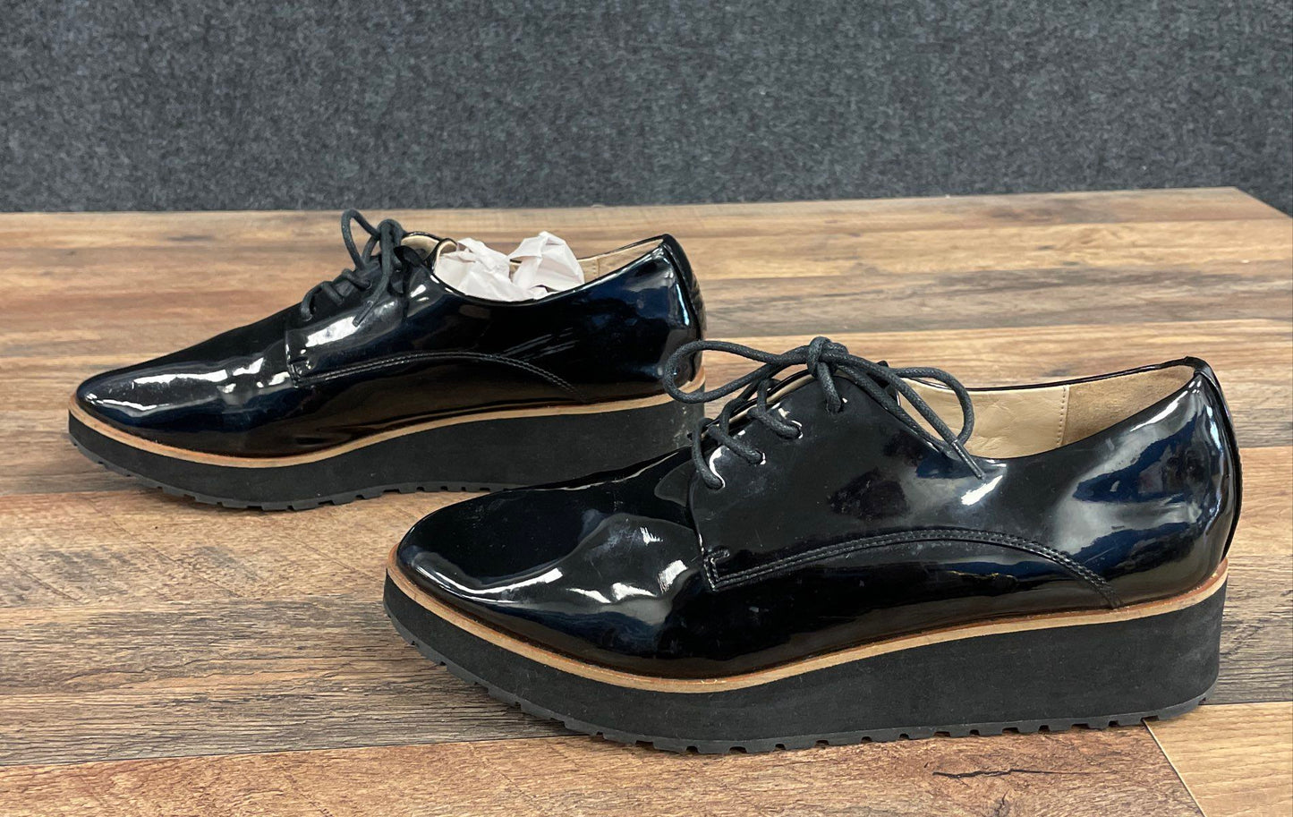 Aldo Black Patent Leather Platform Lug Sole Oxford Shoes Women's Size 11