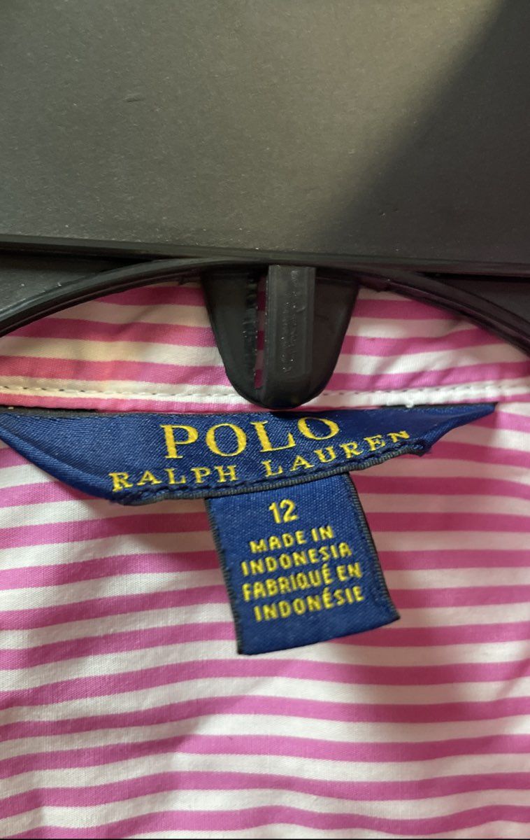 Polo Ralph Lauren Girls Pink White Striped Cotton Belted Shirt Dress Size 12