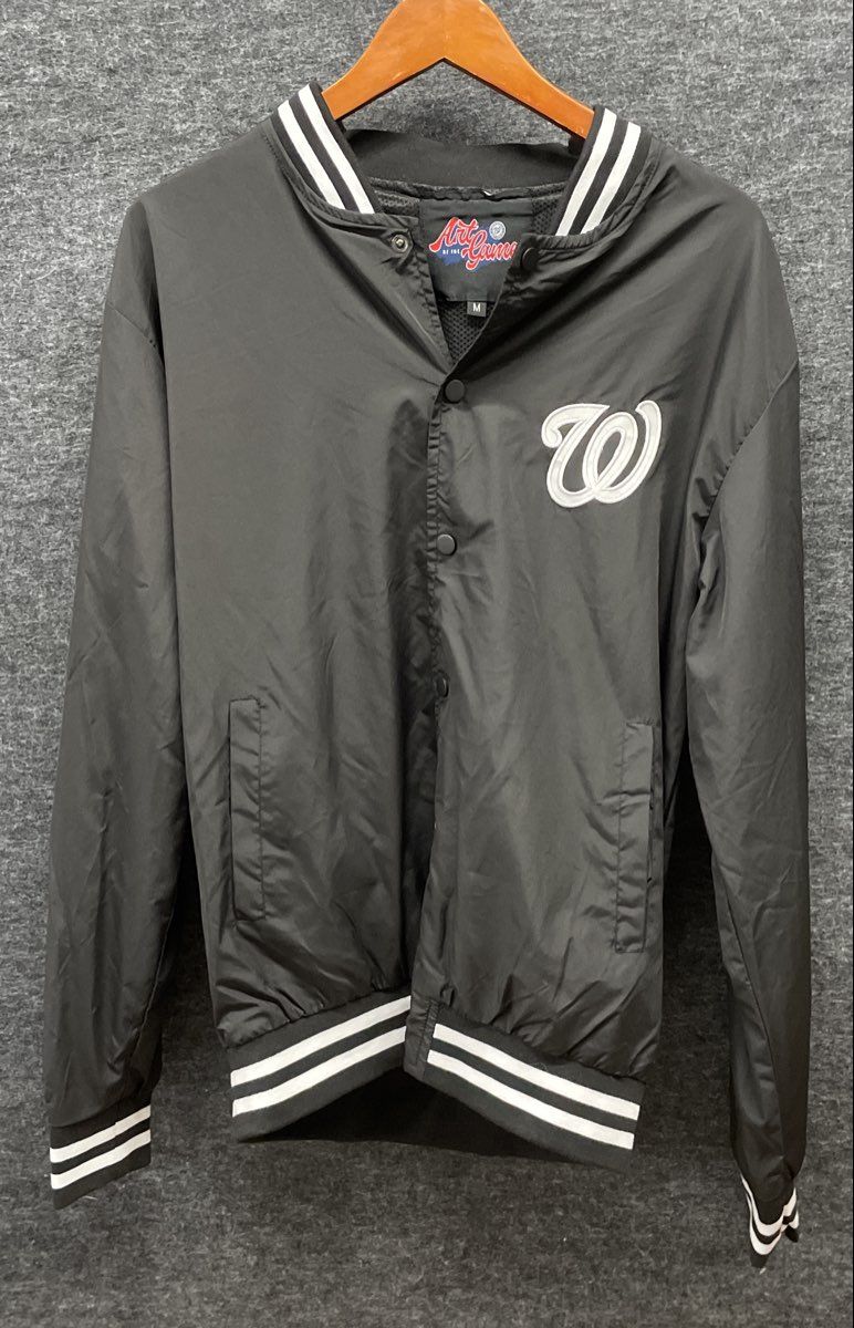 Art of the Game Men's Washington Nationals Snap Varsity Bomber Jacket Black Sz M