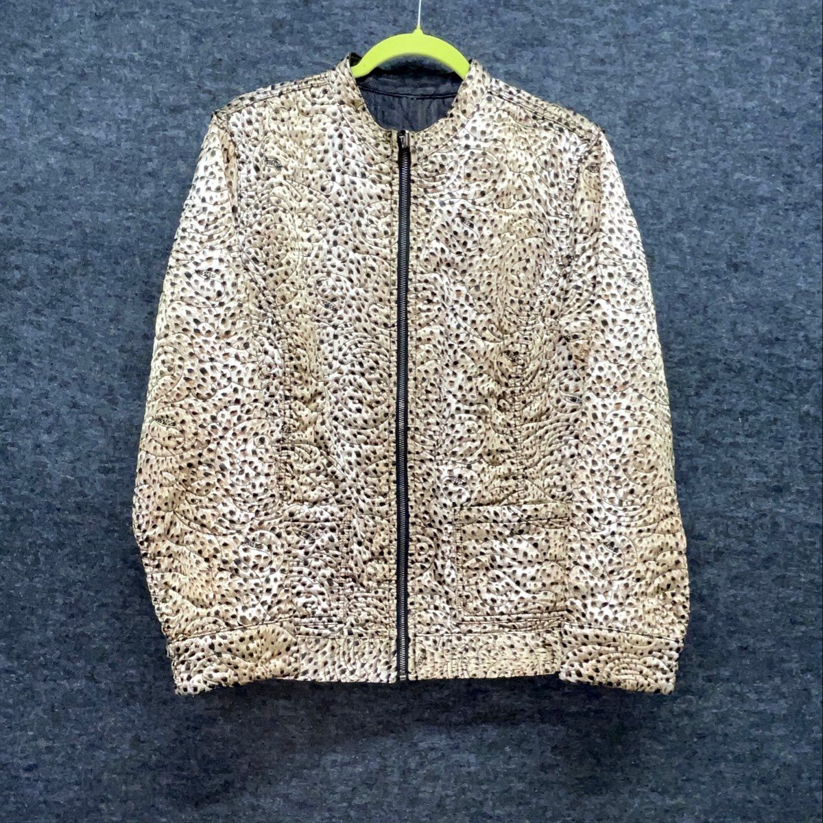 Chico's Women's Reversible Quilted Jacket Leopard Animal Print Full Zip Sz 2