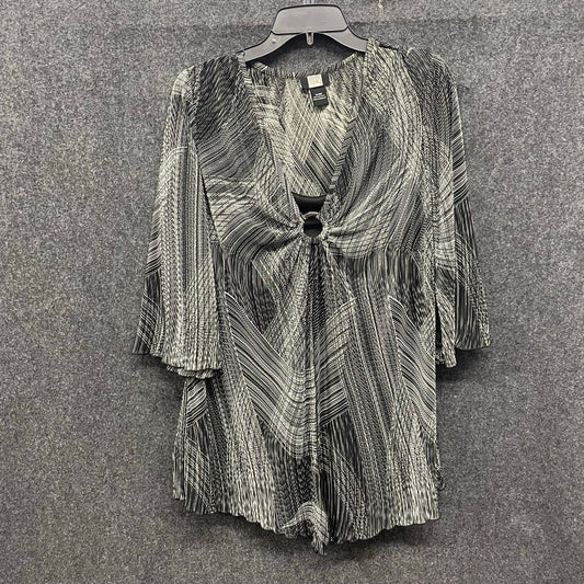 Vintage Y2K Studio 1940 Black White Abstract Plisse Blouse O-Ring Sz 18/20W