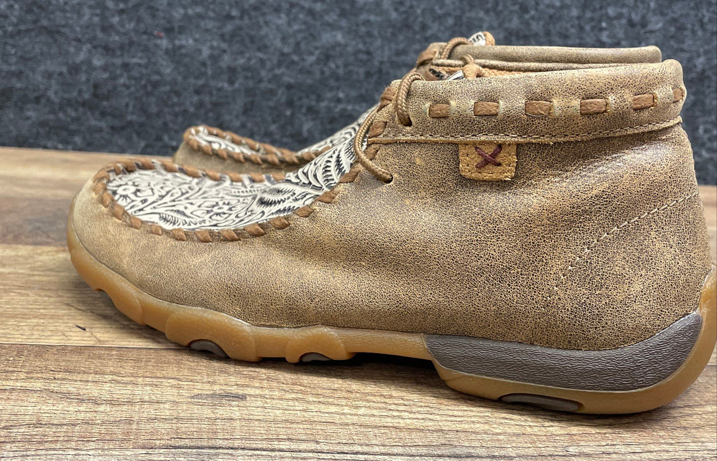 Twisted X WDM0080 Tooled Floral Tan Leather Driving Moc Chukka Women's Size 5.5