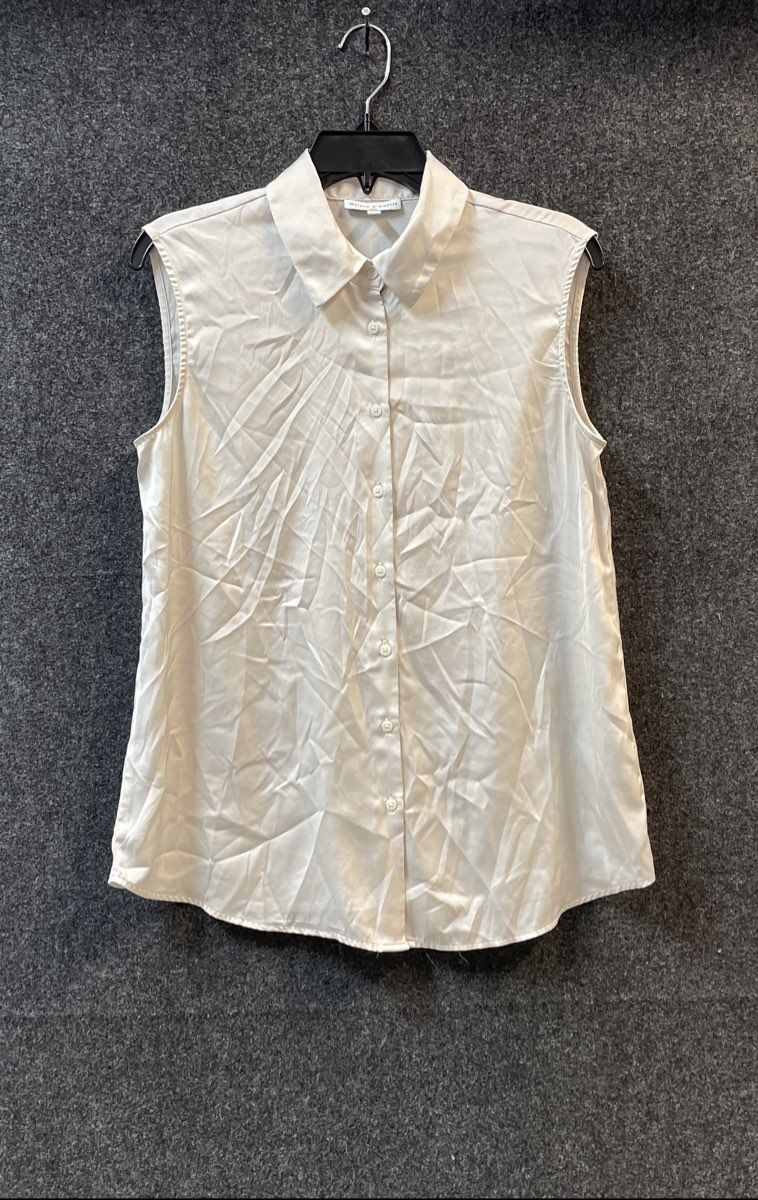 Maison D'amelie Women's Cream Sleeveless Button Up Shirt Stretch Collared Sz M