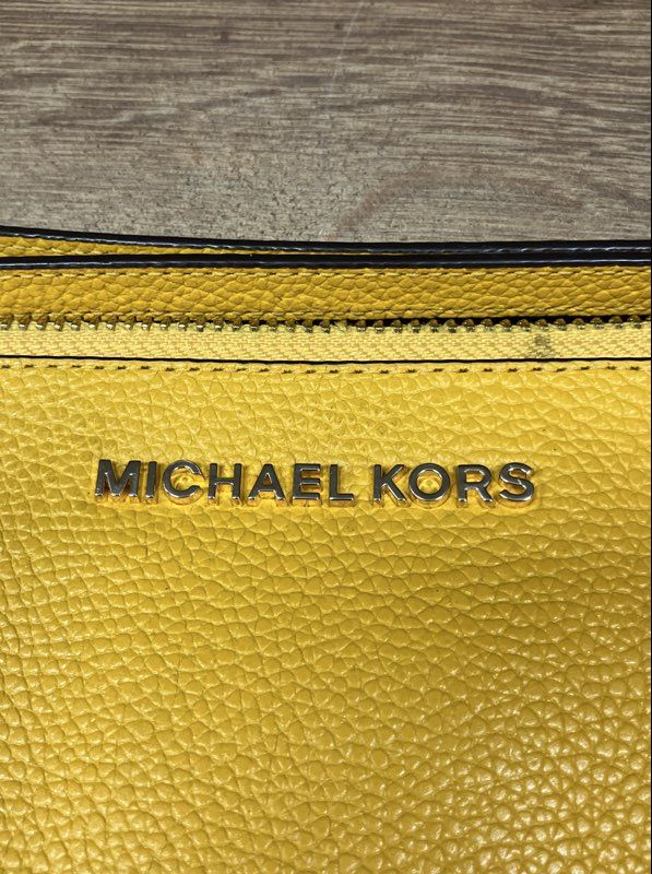 Michael Kors Yellow Pebbled Leather Large Wristlet Pouch Gold Hardware