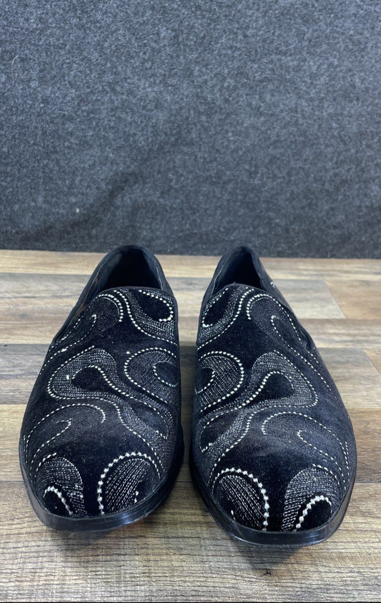 Stacy Adams Swainson Black Silver Paisley Velvet Slip-On Loafers Size 12