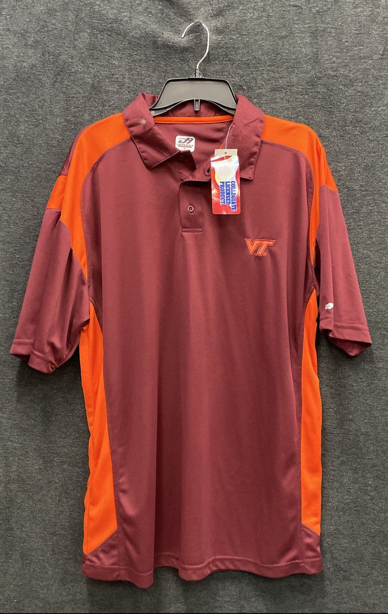 J. America Men's Virginia Tech VT Maroon Orange Athletic Polo Shirt NWT Sz XL