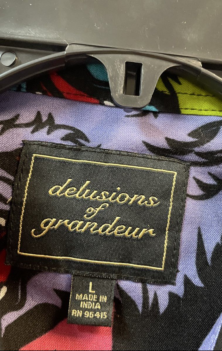 Delusions of Grandeur Wolf All Over Print AOP Rayon Button Up Shirt Sz L