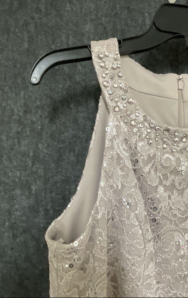 Jessica Howard Womens Cocktail Dress Champagne Sequin Lace Tiered Sheath Sz 10