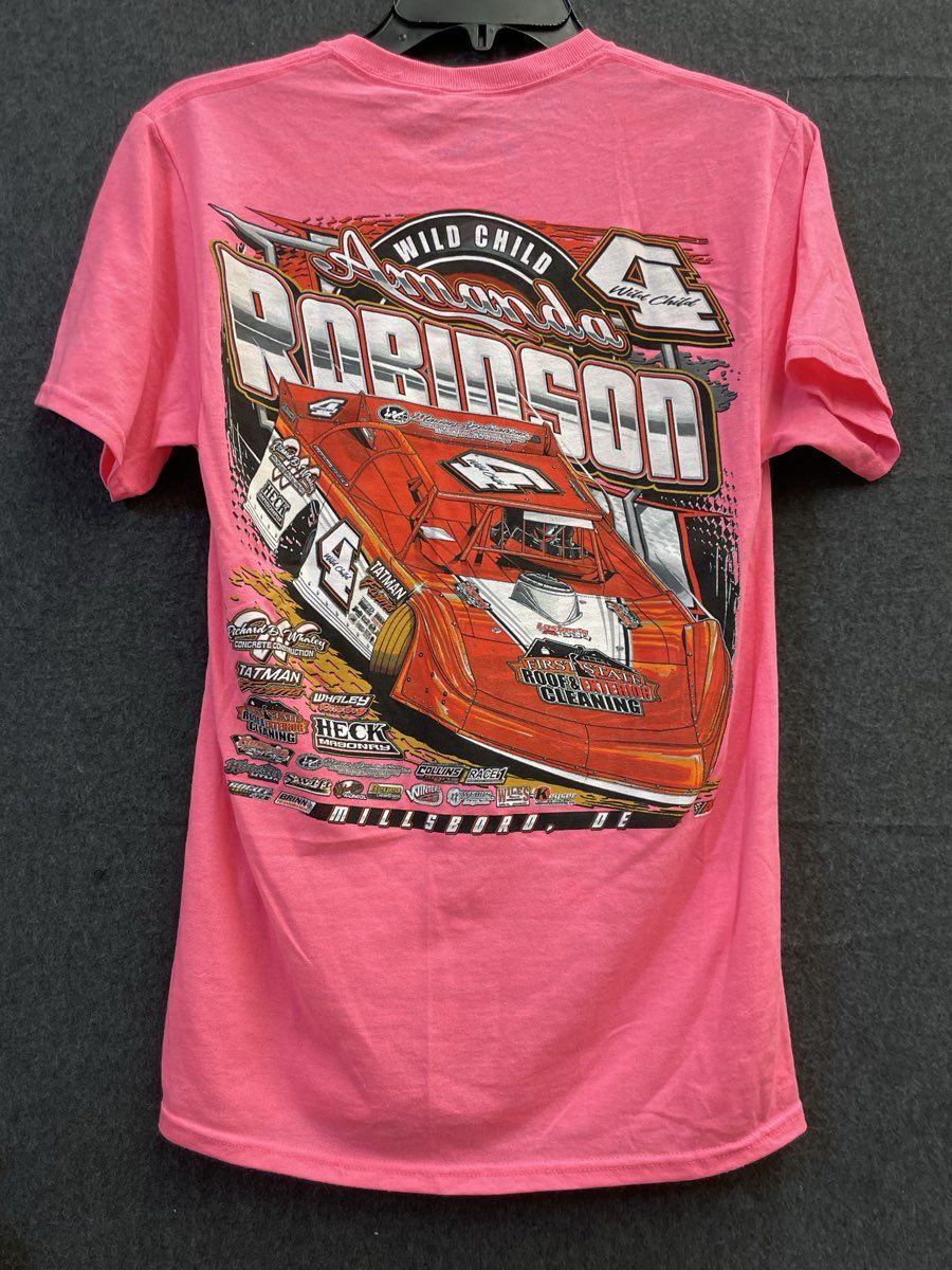 Amanda Robinson Wild Child #4 Signed Autographed Pink Racing Tee T-Shirt