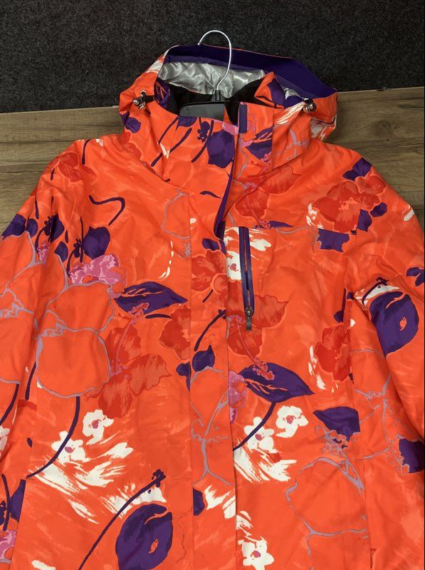 Sunice Women's Orange Floral Print Insulated Hooded Winter Ski Jacket Size 16