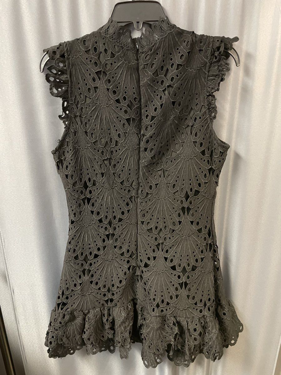 Aqua Women's Black Crochet Lace Mock Neck Ruffle Mini Flare Dress Sz M