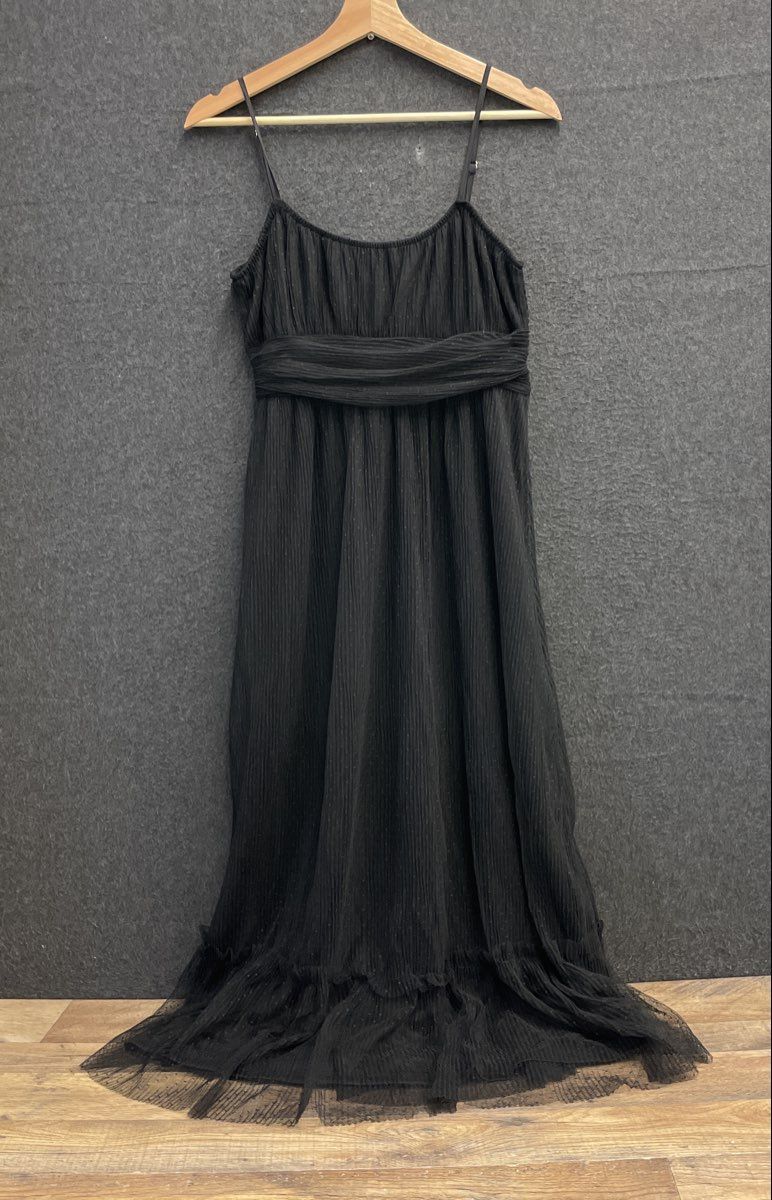 Blu Pepper Women's Black Pleated Maxi Dress Smocked Back Tulle Hem NWT Size S