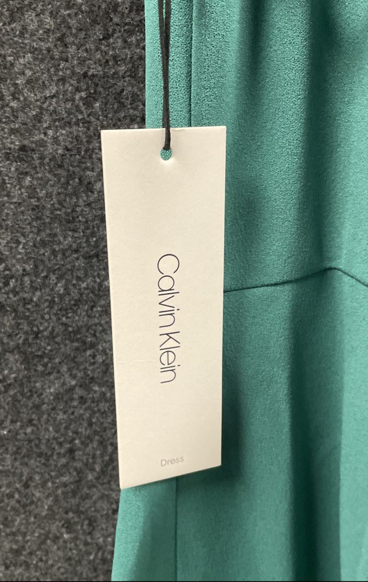 Calvin Klein Women's Teal Green Sleeveless Ruffle Hem Faux Wrap Dress NWT Sz 10