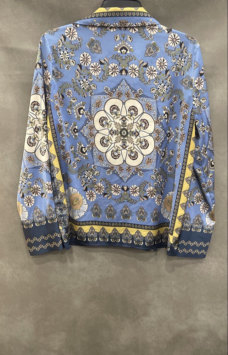Rachel Zoe Women's Blue Floral Paisley Button Up Blouse Long Sleeve Sz S