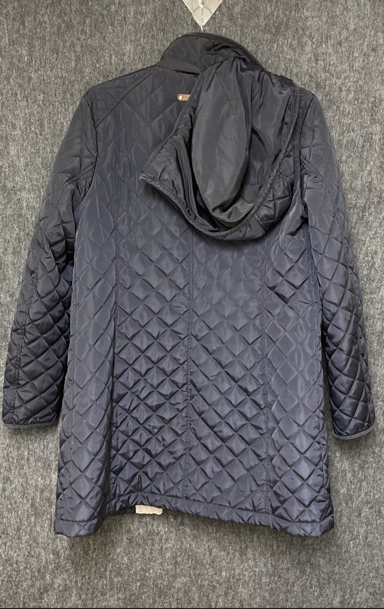 Lauren Ralph Lauren Women's Navy Blue Quilted Hooded Jacket Faux Fur Collar Sz M