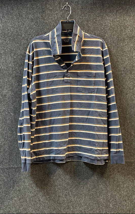 L.L. Bean Men's Blue Striped Organic Cotton Long Sleeve Polo Shirt Sz XL