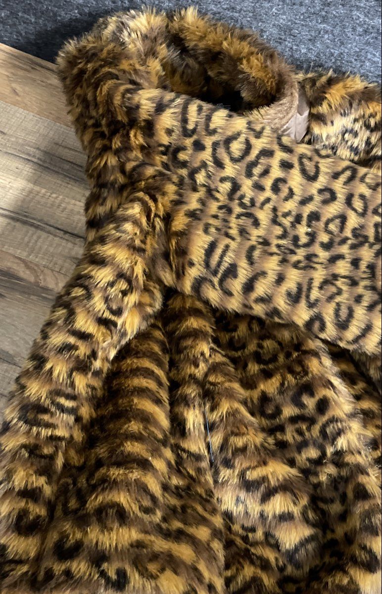 New Directions Women's Leopard Print Faux Fur Coat Jacket Brown NWT Sz PXL