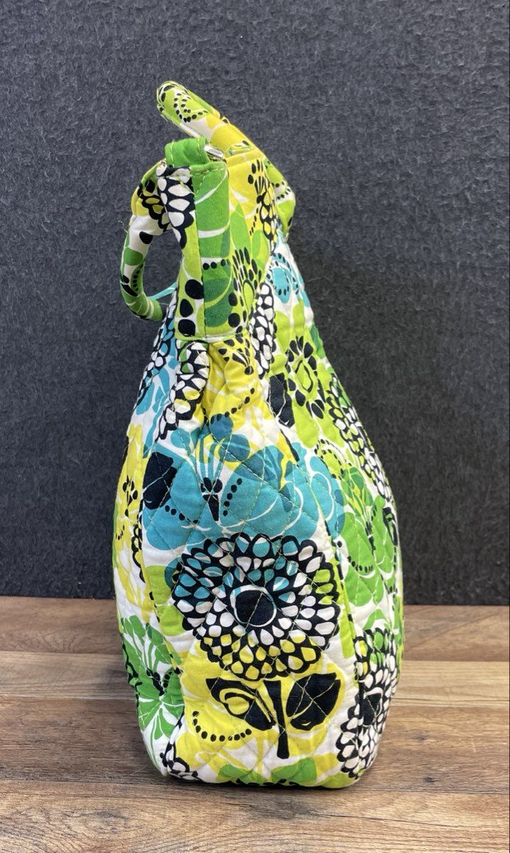 Vera Bradley Lime Green Teal Floral Quilted Cotton Large Tote Crossbody Bag