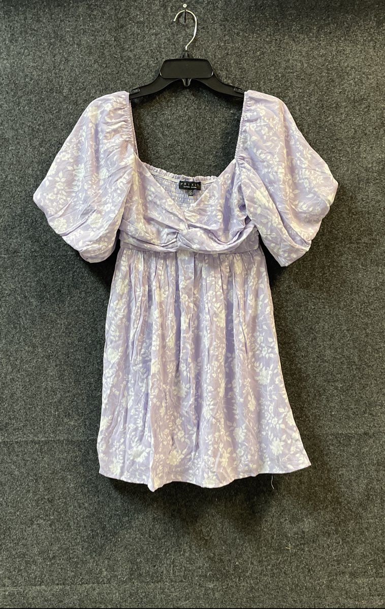 Trixxi Women's Purple Floral Twist Front Puff Sleeve Smocked Mini Dress NWT Sz M