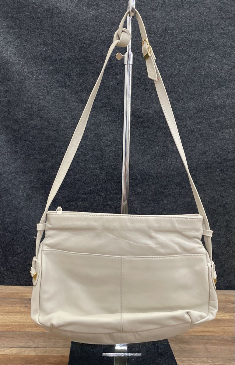 Giani Bernini Grey Smooth Leather Crossbody Shoulder Bag Gold Tone Hardware