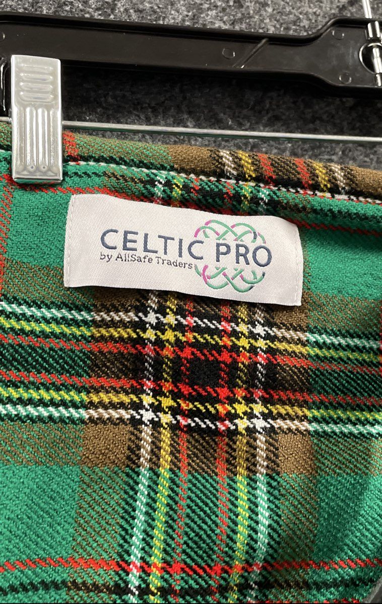 Celtic Pro Green Tartan Plaid Pleated Buckle Kilt Sz 24 NWT