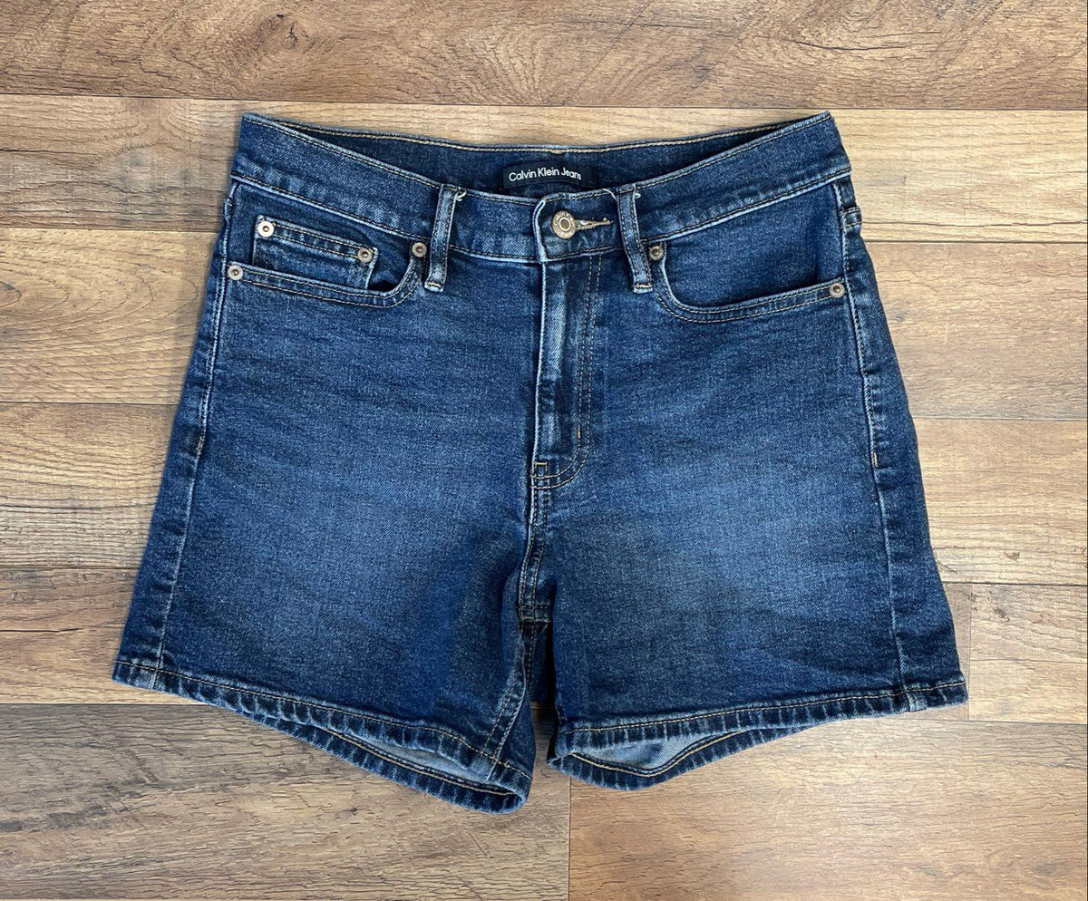 Calvin Klein Jeans Women's Dark Wash Blue Denim Shorts High Rise Omega Sz 6