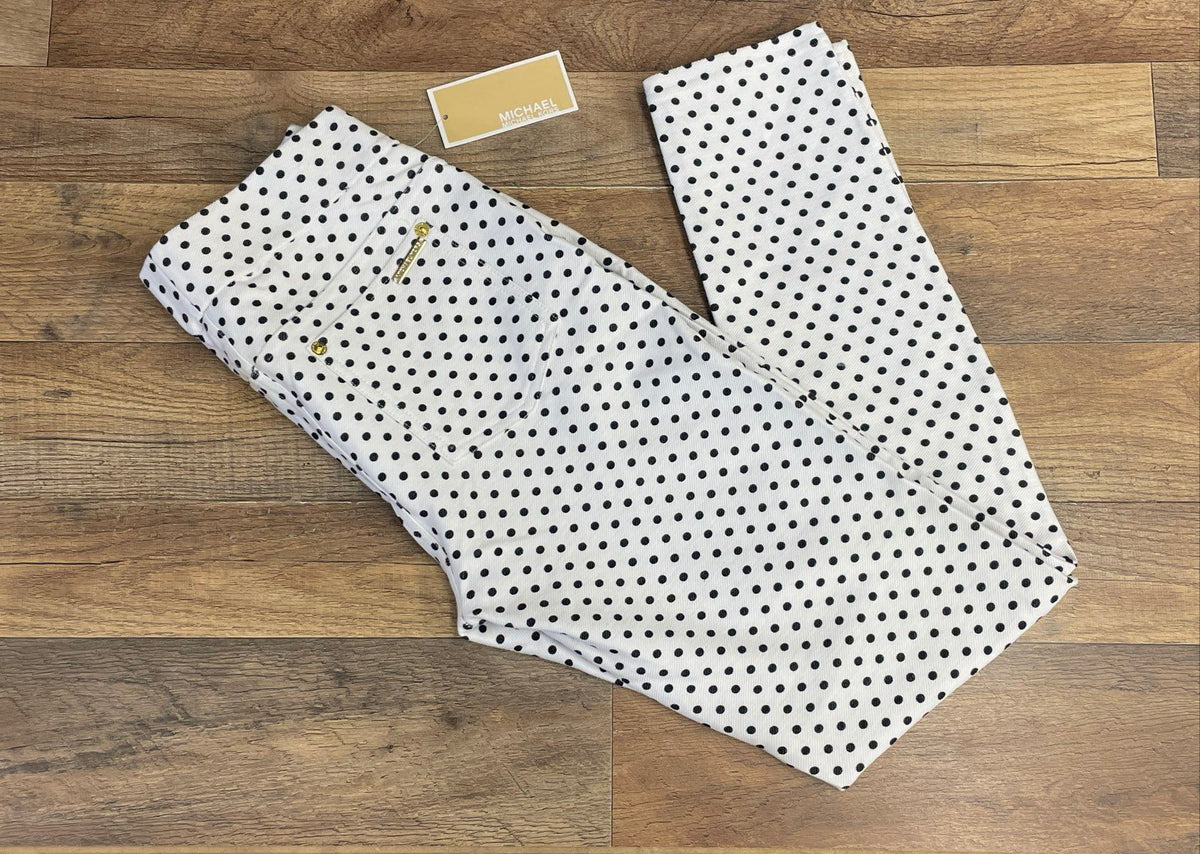 Michael Kors Women's White Black Polka Dot Pull On Skinny Pants Sz S NWT