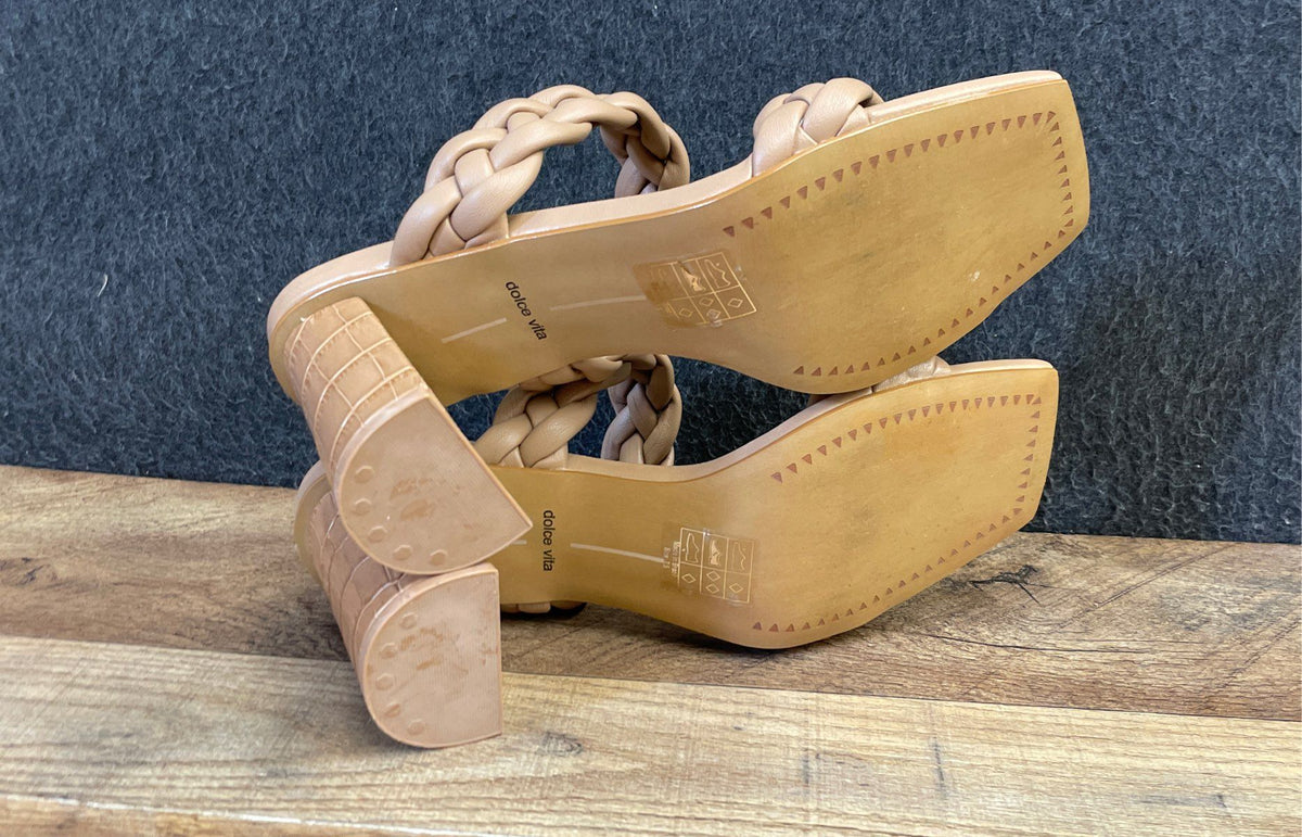 Dolce Vita Paily Braided Double Strap Block Heel Sandals Tan Size 7.5