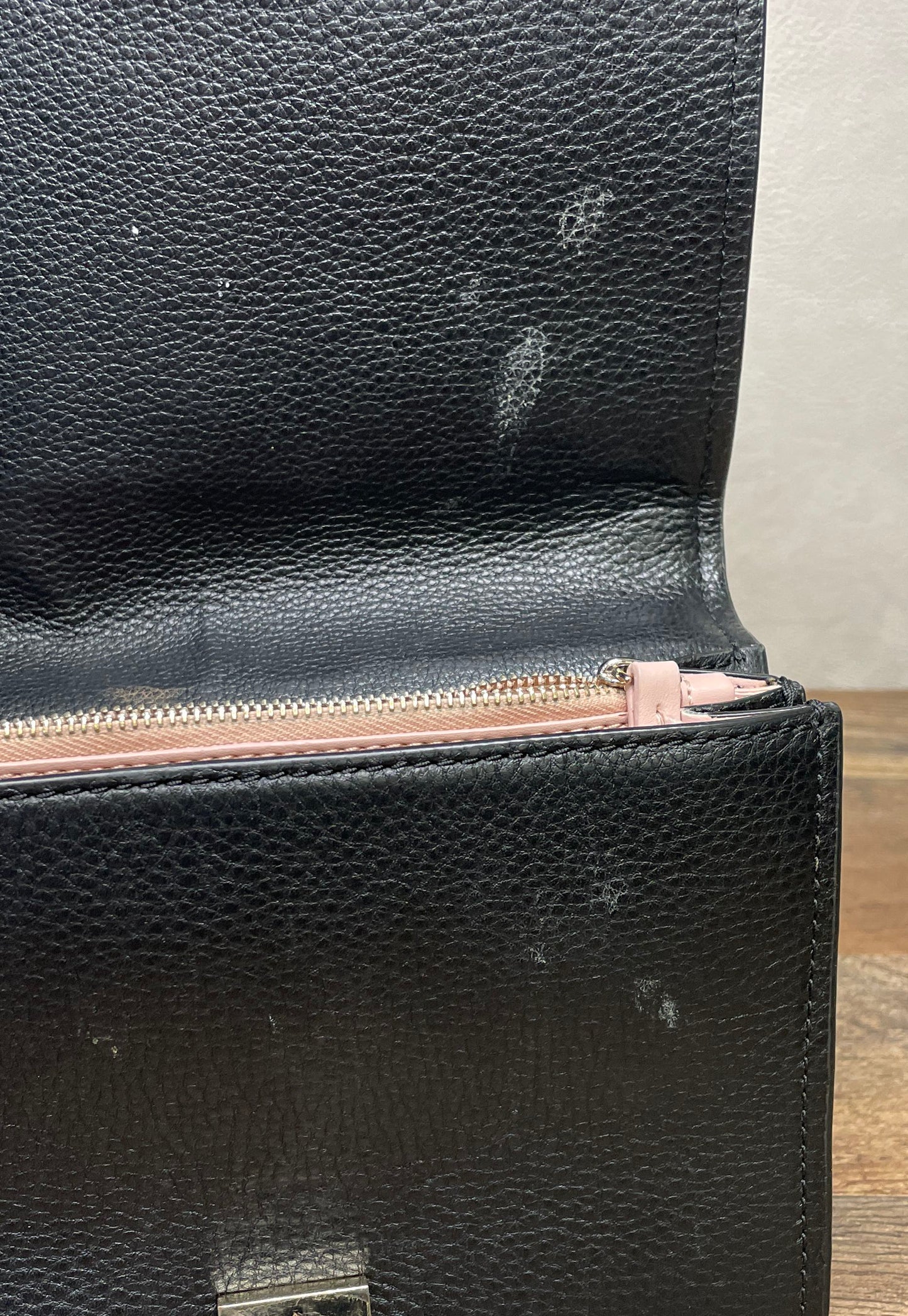 Kate Spade Black Pebbled Leather Flap Crossbody Bag Silver Hardware