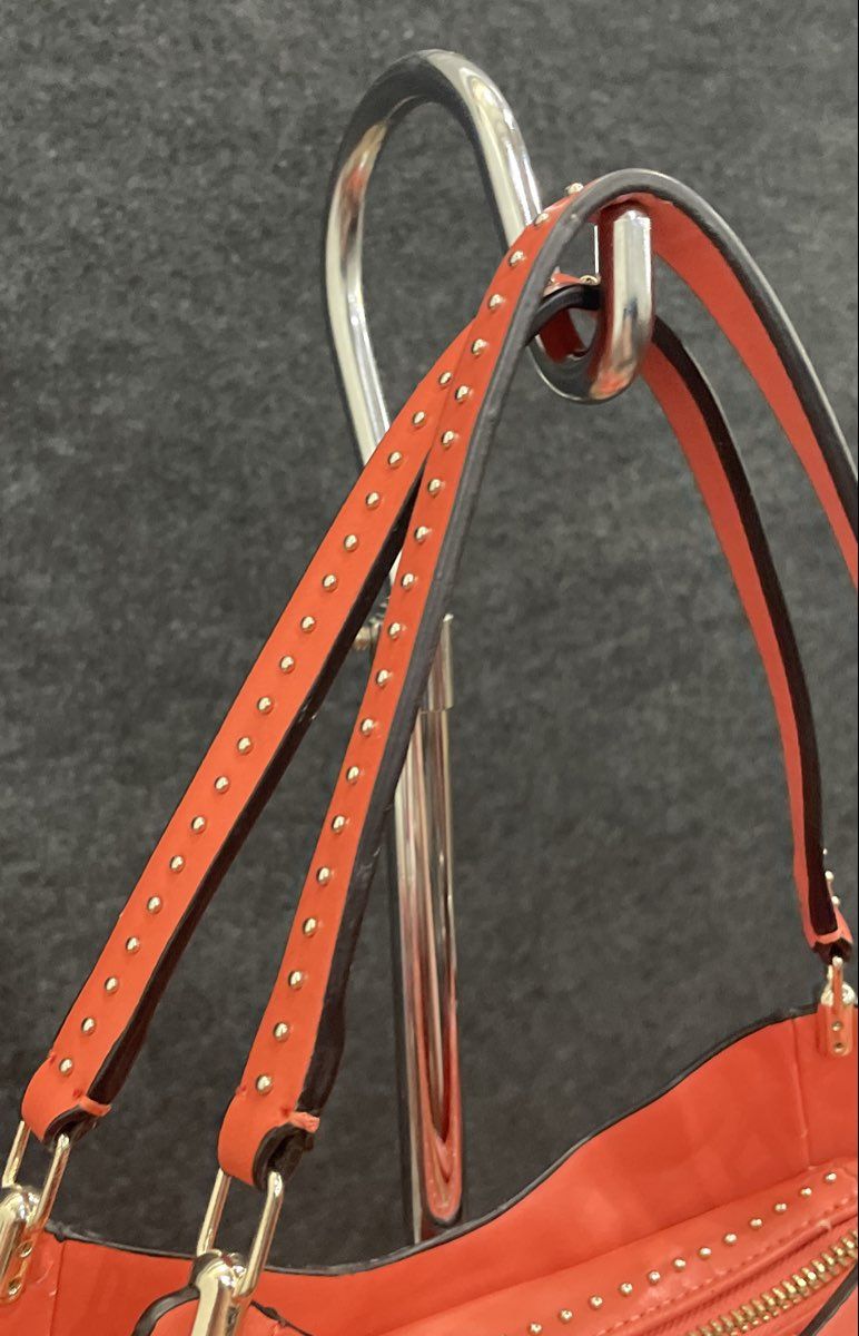 Guess Salmon Coral Studded Tassel Shoulder Bag Tote Silver Hardware