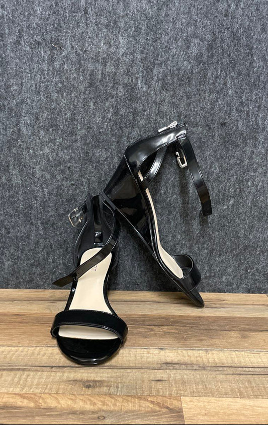 Nine West Black Patent Leather Ankle-Strap Block-Heel Sandals Size 8M