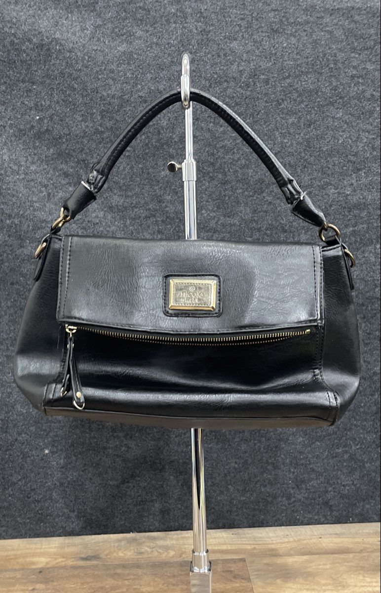 Nicole by Nicole Miller Black Shoulder Bag Satchel Gold Hardware