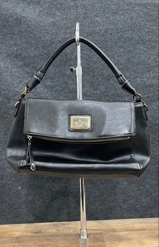 Nicole by Nicole Miller Black Shoulder Bag Satchel Gold Hardware