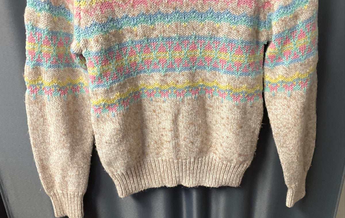 Vintage 90s Cherry Stix Women's Pastel Fair Isle Wool Blend Sweater Sz M